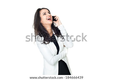 Young businesswoman talking on the phone isolated on white background