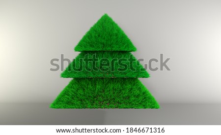 3D illustration of a Christmas tree. Minimalistic eco tree. Green 3D Christmas tree on a gray background