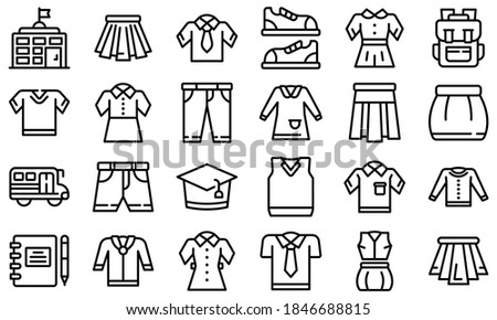 School uniform icons set. Outline set of school uniform vector icons for web design isolated on white background Royalty-Free Stock Photo #1846688815