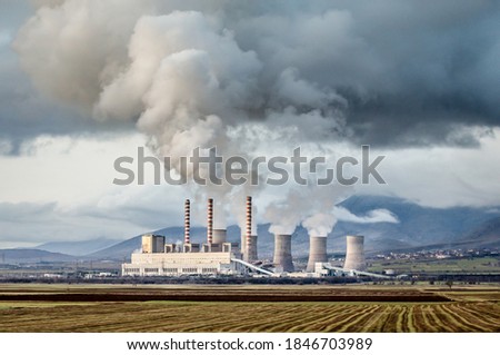 Charcoal Electric Power Station in Ptolemais, Greece. Electricity Production Unit in Northern Greece. Toxic Gases Pollute the Air and the Environment. Royalty-Free Stock Photo #1846703989