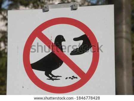pigeon or dove feeding prohibited sign, ban on feeding animals
