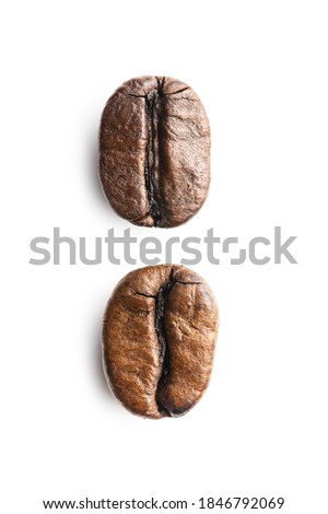 Robusta and arabica roasted coffee beans isolated on white background. Royalty-Free Stock Photo #1846792069