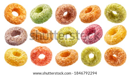 Colorful corn rings isolated on white background with clipping path, collection Royalty-Free Stock Photo #1846792294