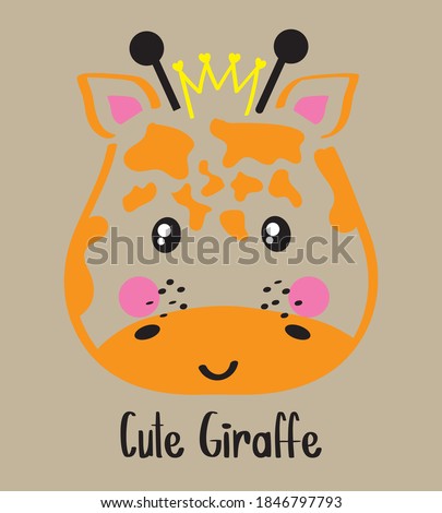 basic giraffe face vector illustration on beige background. cute giraffe wear a crown. cute giraffe slogan.