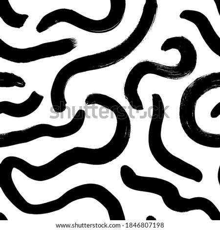 Organic irregular circular lines vector seamless pattern. Hand drawn black and white organic shapes texture. Biological grunge squiggle lines, structure of natural cells. Abstract brushstrokes. 
