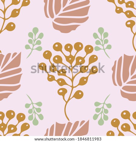 Vector autumn leaves and quirky berries seamless pattern. Suitable for packaging, home decor, fabric, wallpaper and other design projects. 