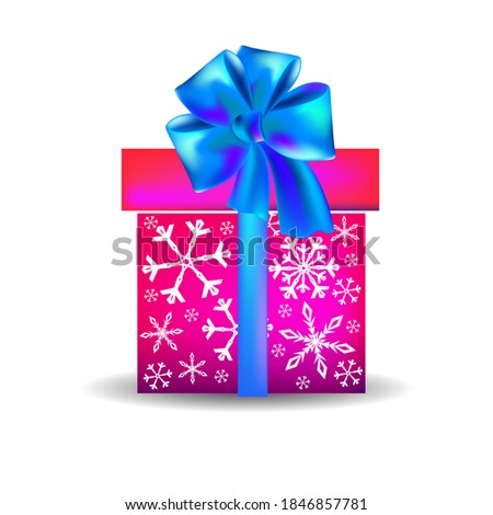 Gift object. A box with a bow and snowflakes. Vector illustration