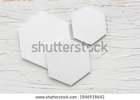 White hexagon panel for text and background.