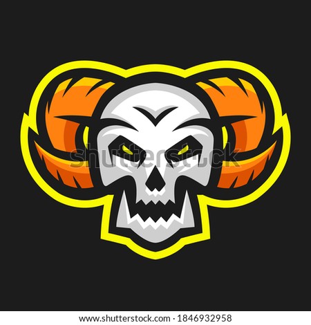 Skull with Horn mascot logo vector. Skull head with horn illustration.