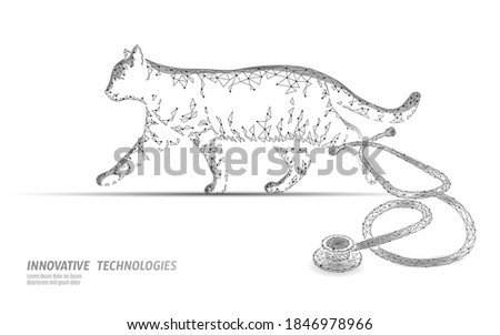 Cat silhouette veterinary clinic banner template. Analysis stethoscope virus infection. Vet care medical help. Vet hospital doctor online logo vector illustration