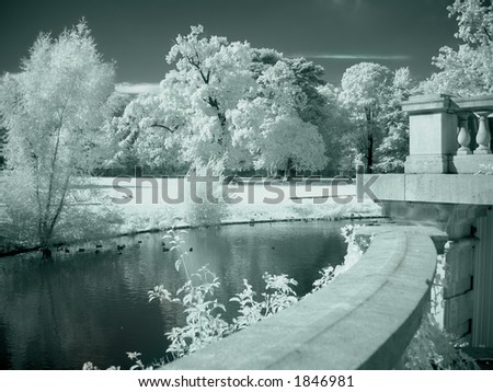 Castle garden and pond photographed in infrared (no photoshopping)