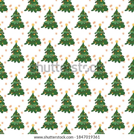 Winter background with Christmas tree, fir trees, fireworks. Surface design for textiles, fabric, wallpaper, packaging, gift wrapping, paper, scrapbook and packaging.