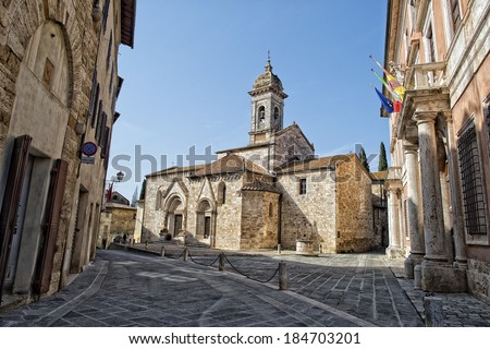 Tuscany medieval san quirico church Royalty-Free Stock Photo #184703201