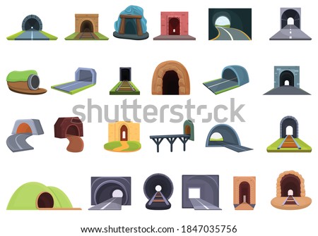 Tunnel icons set. Cartoon set of tunnel vector icons for web design Royalty-Free Stock Photo #1847035756