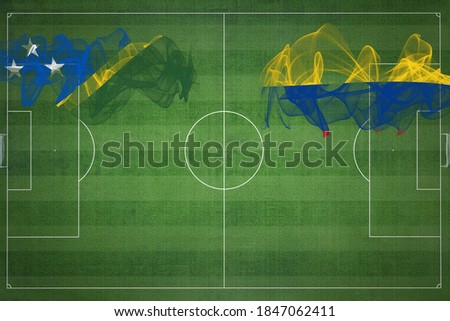 Solomon Islands vs Colombia Soccer Match, national colors, national flags, soccer field, football game, Competition concept, Copy space