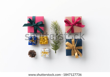 Top view decoration of christmas mockup arranging in minimal style. Merry christmas and Happy new year festival background concept.