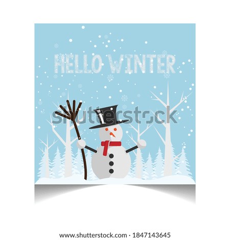 Hello Winter Title in Snow Background Vector Illustration. Winter postcard card poster invitation template. Vector card design with calligraphy