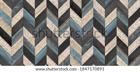 Weathered wooden planks texture. Grunge parquet floor with chevron pattern. Seamless colorful wooden wall. 