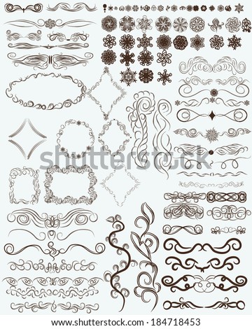 set of abstract floral ornaments for your use. Multifunctional universal collection. Branches, swirls, flowers, patterns, lace, and other design elements