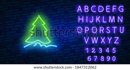 Green neon light of christmas tree green neon glowing vector sign. new year 2021 calendar