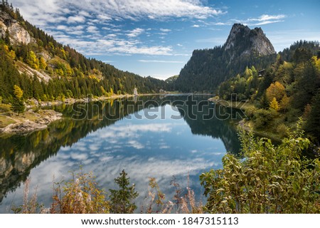 Lac du Taney in Chablais Valais with peak of Le Tâche Royalty-Free Stock Photo #1847315113