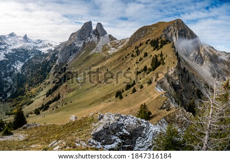 peaks of Les Jummeles and Le Grammont in Chablais Valaisan Royalty-Free Stock Photo #1847316184