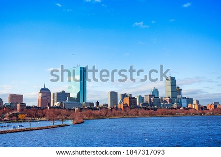 Boston city downtown view over Charles river Massachusetts, USA