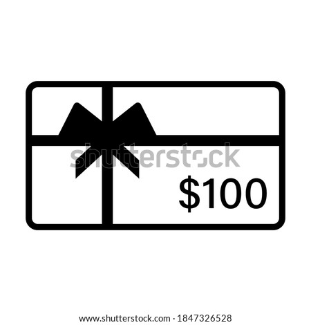 100 Dollars Gift card line icon. Clipart image isolated on white background.