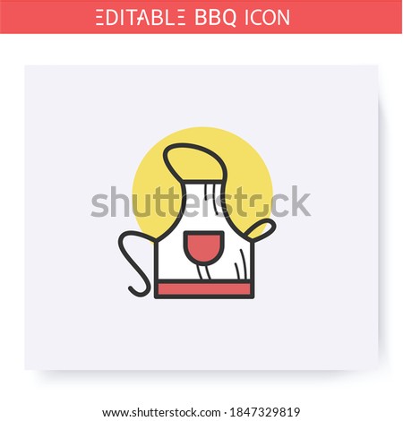 Cooking apron color icon. Kitchener protective uniform. Housewife garment. Backyard picnic concept. Barbecue party or summer camping. Grilled food. Isolated vector illustration. Editable stroke 