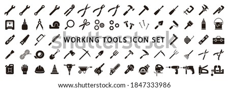 Big Set of Working Tools Icon (Flat Silhouette Version) Royalty-Free Stock Photo #1847333986