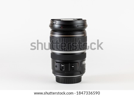 Reflex camera lens. View outside the camera. Zoom and fixed lenses. Photography accessories. Royalty-Free Stock Photo #1847336590