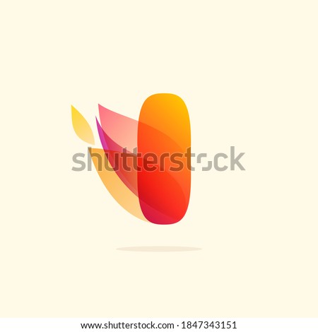 Burning fire I letter logo with red tails. Vector watercolor typeface for danger labels, fast speed headlines, motorcycle posters, sport identity etc.