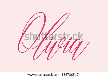 Olivia- Female Name in Cursive or Calligraphy text in Dork Pink Color on Light Pink Background