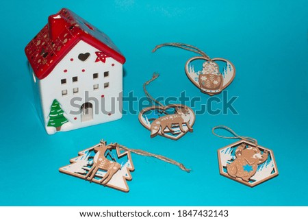Stylish Christmas decorations isolated on blue