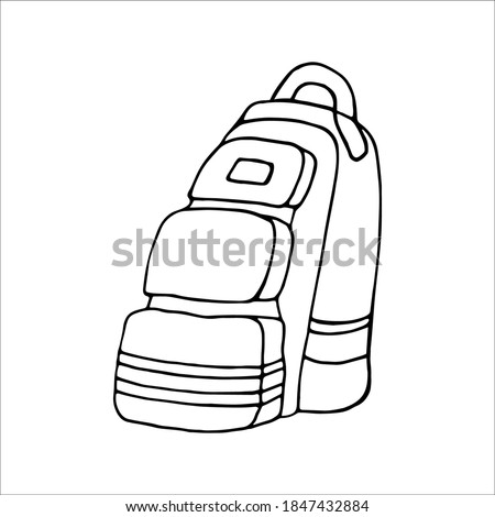 Hand drawn vector camping backpack clip art. Isolated on white background drawing for prints, poster, cute stationery, travel design. High quality illustrations
