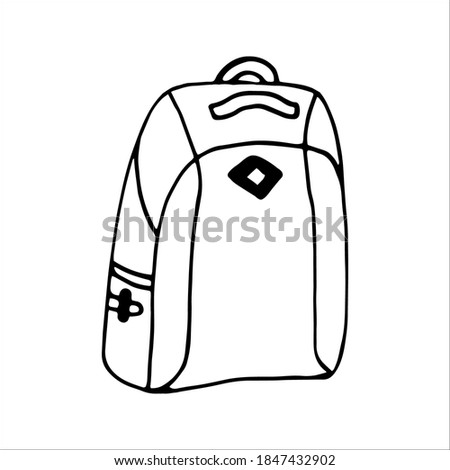 Hand drawn vector camping backpack clip art. Isolated on white background drawing for prints, poster, cute stationery, travel design. High quality illustrations