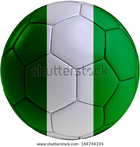 Football ball with Nigerian flag isolated on white background 