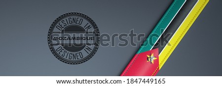 Designed in Mozambique stamp & Mozambican flag.