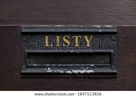 Old black mail box "Listy" translation- mail