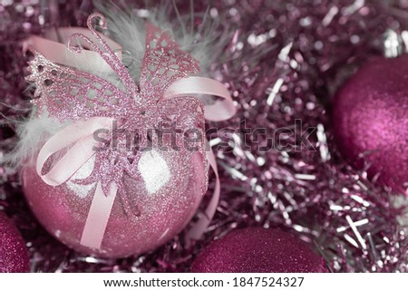 Purple Christmas balls. Christmas decoration. Close-up.