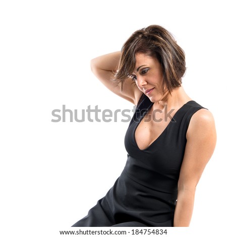 Pretty brunette woman isolated over white background