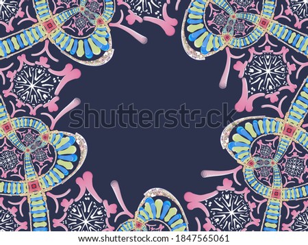 A hand drawing pattern made of yellow white pink and blue 