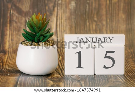 Flower pot and calendar for the snow season from 15 January. Winter time.