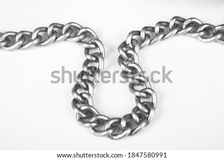 Metal aluminum chain links, very strong, isolated on white background
