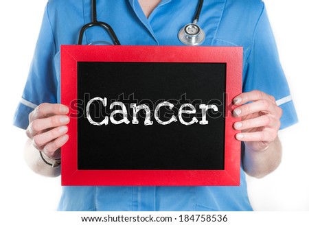 Cancer- Physician with chalkboard on isolated white background