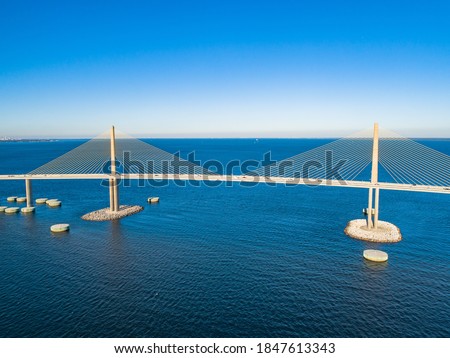 Sunshine Skyway Bridge St Petersburg Tampa Florida Sunny Day Blue Skies Water