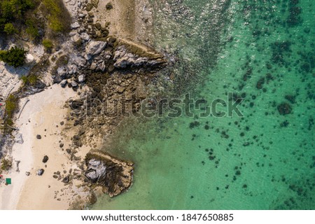 High angle view of the beach and the beautiful sea in summer