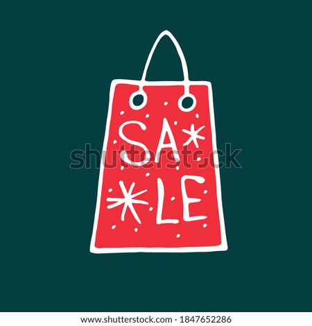 Vector illustration of package for the store with inscription Sale. Hand drawn outline color design element in doodle style isolated. For Black Friday, discounts, shops, shopping centers