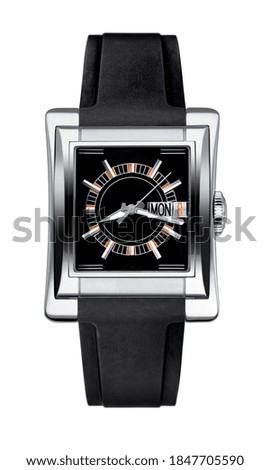 Unisex wristwatch with plastic strap. Isolated on white background.