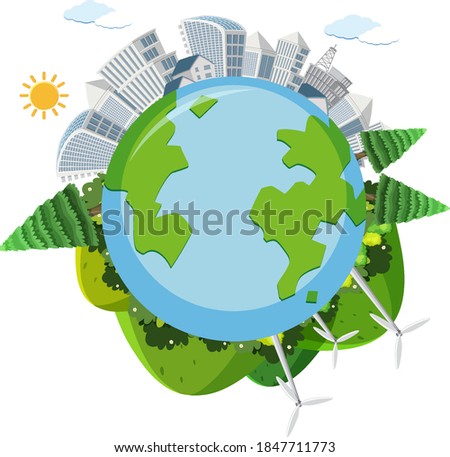 Round earth with 360 view illustration